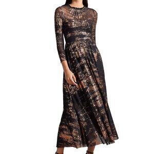 Ted Baker Iggiey Metallic Burnout Midi Dress Sz 1/US 4